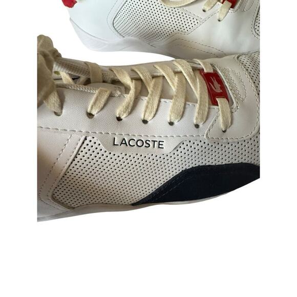 LACOSTE Mens Hapona Leather and Synthetic Tennis Shoes White/Navy/Red Size 9 - Picture 5 of 10